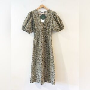 Floral puff sleeve V neck spring dove dress US XS